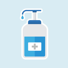 cute and kawaii disinfection or and sanitizer bottle, washing gel. Vector illustration suitable for hygiene, disinfect, medical, clean life, anti virus, bacteria, health care, disease spread, germs