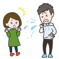 突然の咳に驚く女性　ポーズ　イラスト