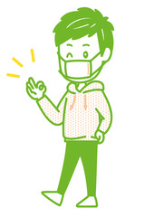 マスクを着用する男性　ポーズ　イラスト