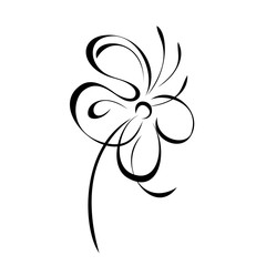 blooming flower 13. one stylized blooming flower on a short stalk without leaves in black lines on a white background