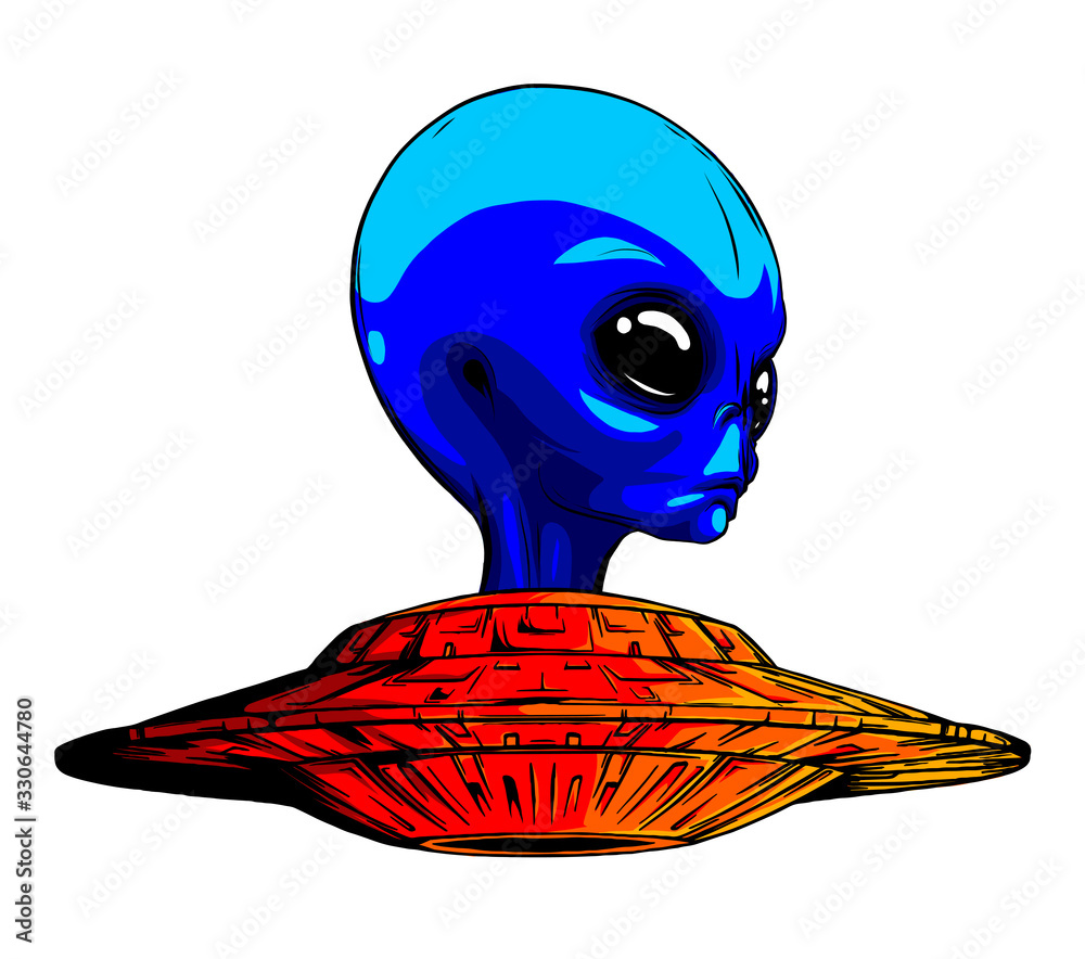 Sticker alien ufo invasion vector illustration design art