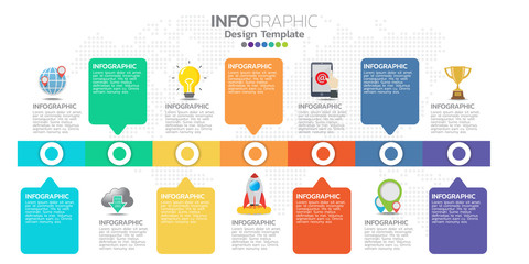 Timeline infographics design template with 7 options, process diagram, vector eps10 illustration