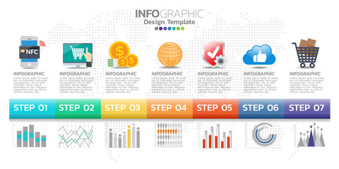 Timeline infographics design template with 7 options, process diagram, vector eps10 illustration