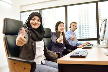 Call center teamwork cooperate business office support online