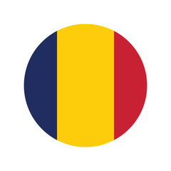 Romania flag in round button of icon. flag logo of Romania emblem isolated on white background, Romania national concept sign, Vector illustration.