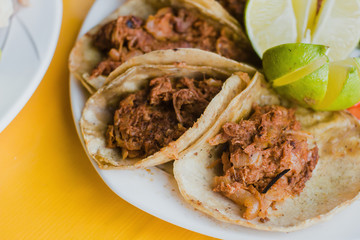 mexican Tacos de Barbacoa, lamb taco with Cilantro and lemon in Mexico