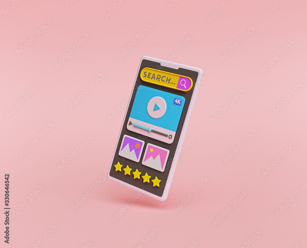 Poster minimal style smartphone user interface concept. 3d rendering