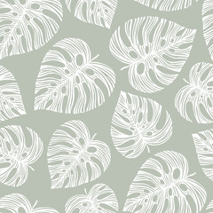 Tropical trendy seamless pattern with exotic palm leaves. Vector.