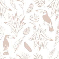 Tropical birds seamless pattern. Vector background.