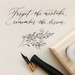 Quotes written in modern calligraphy style with an oblique pen holder and pointed nib.