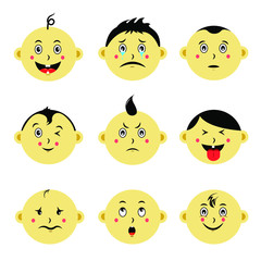 Cute baby face emoticon vector collections. Set of emoticons are laugh, cry, flat, smile, angry,  sad, and surprised.
