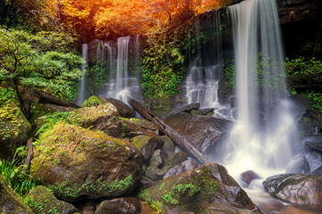 Waterfall scene at Rom Klao Pharadon Waterfalls in rainforest  Thailand.