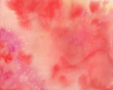 Watercolor background in red orange pink and peach colors with watercolor bleed and fringe in art design, abstract color splash