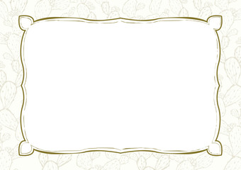 レトロなサボテン柄の背景素材　白　手書きイラスト　メニュー表　植物柄