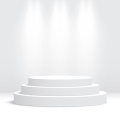 White round podium. Pedestal. Scene. Vector illustration.