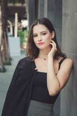 Portrait of business woman relax in office.Happy workplace.  