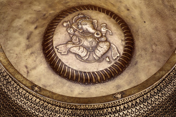 Hand made Bronze bowl with Ghanesh motif, Nepal