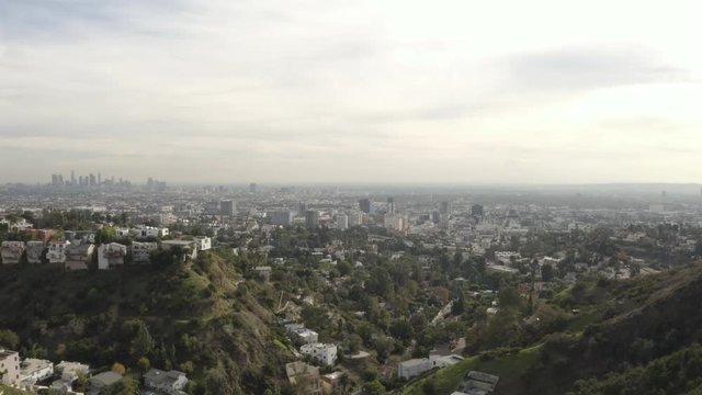 4K flight through Hollywood Hills with the entire Los Angeles basin in the background.