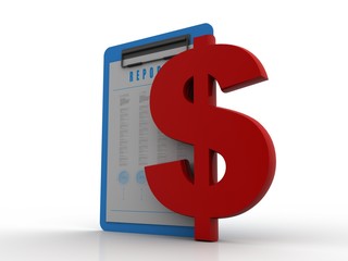 3d rendering usd Dollar symbol with document