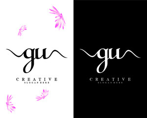 creative initial, letter GU, UG handwriting logo design vector