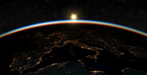 Foto op Plexiglas Realistische weergave van de aarde gezien vanuit de ruimte © Mike Mareen