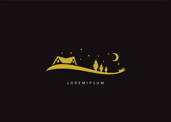 Dreamland landscape, hand dream Garden house, night entertainment logo.