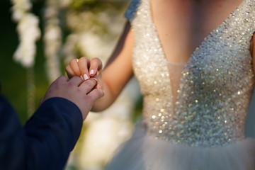 wedding groom and bride put on each other rings. 