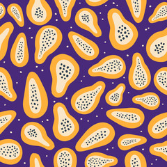 Abstract fruit pattern with papaya. Tropical seamless pattern with papaya.