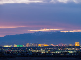 Sunset red afterglow over the famous strip of Vegas