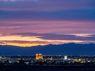 Sunset red afterglow over the famous strip of Vegas