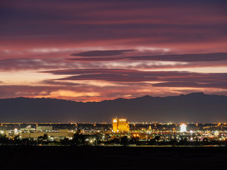 Sunset red afterglow over the famous strip of Vegas