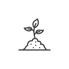 Growing plant in soil line icon. linear style sign for mobile concept and web design. Seedling growth outline vector icon. Agriculture symbol, logo illustration. Vector graphics