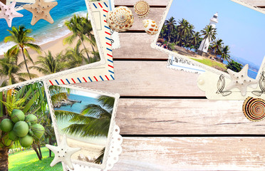 Vintage travel background with retro photos
