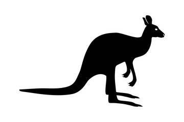Black kangaroo silhouette. Vector shadow. Laser cutting path.