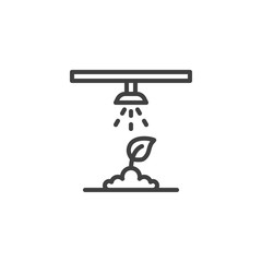 Automatic sprinkler watering plant line icon. linear style sign for mobile concept and web design. Watering irrigation system outline vector icon. Symbol, logo illustration. Vector graphics
