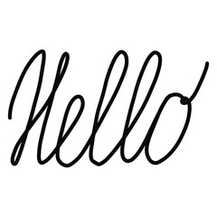 Hello. Vector lettering for posters, stickers, banners. Black icon hello isolated on white background. Simple black hand-drawn lettering for web, banners, posters. Fun and cute lettering.