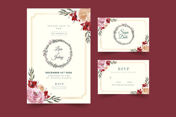 Wedding invitation and menu template with beautiful leaves Free Vector