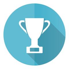 Cup blue round flat design vector icon isolated on white background