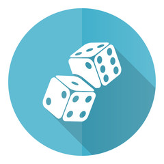 Dice, casino blue round flat design vector icon isolated on white background