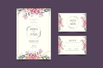 Fototapeta na wymiar Wedding invitation and menu template with beautiful leaves Free Vector