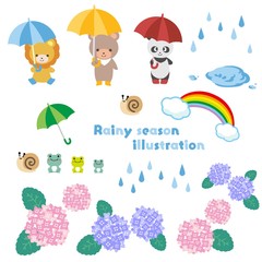 梅雨のイラストセット　ベクター