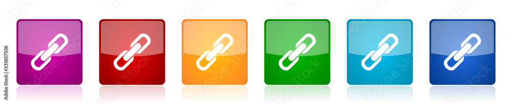 Aufkleber Link icon set, colorful square glossy vector illustrations in 6 options for web design and mobile applications