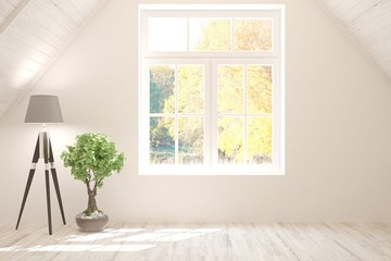 Fototapeta na wymiar Empty living room in white color. Scandinavian interior design. 3D illustration