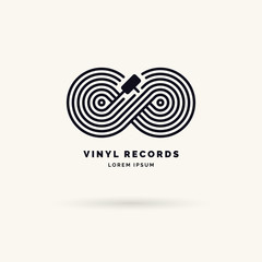Emblem of the Vinyl record. Linear sign. Vector illustration.
