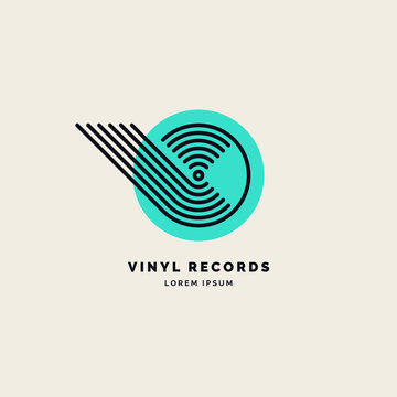 Emblem of the Vinyl record. Linear sign. Vector illustration music.