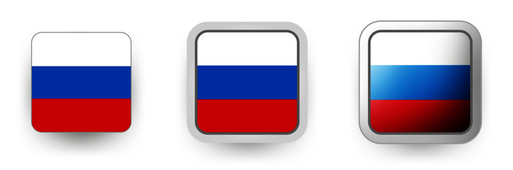 6 Russia vector icons button shield and gear, flat and volumetric style in flag colors red, blue, white for flyer any holiday design or poster