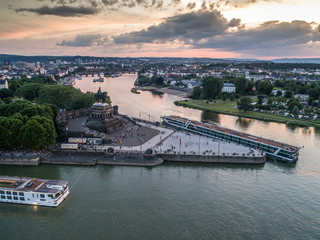Sunset in Koblenz City Germany historic monument German Corner where the rivers rhine and mosele flow together