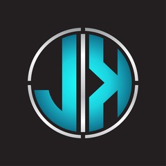JK Logo initial with circle line cut design template on blue colors
