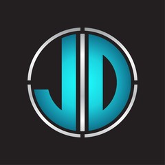 JD Logo initial with circle line cut design template on blue colors