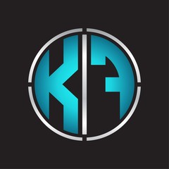 KF Logo initial with circle line cut design template on blue colors